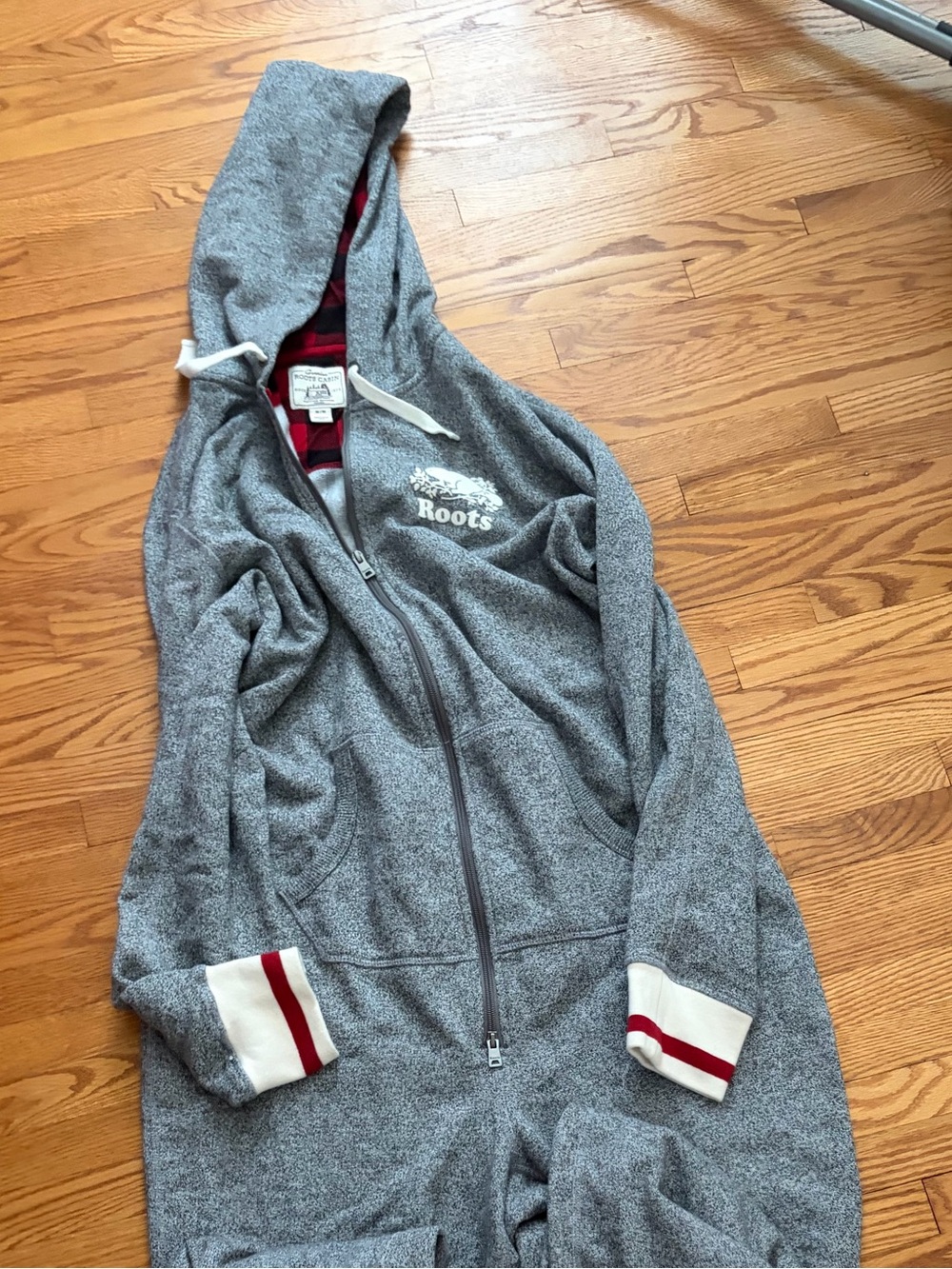 Roots Gray Hooded Onesie with Red Accents
